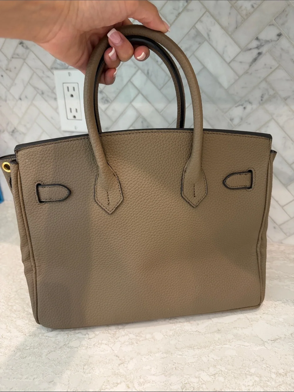 Vintage Taupe Satchel with Gold Hardware